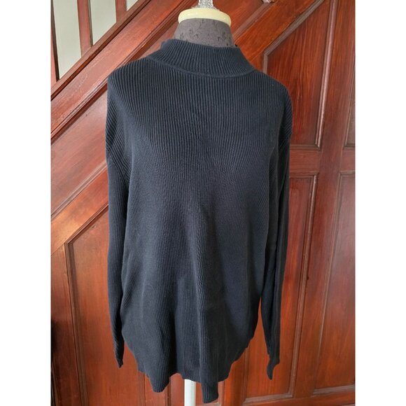 Black Ribbed Mock Neck Cotton Sweater Karen Scott Womens Plus 2X - Picture 1 of 6